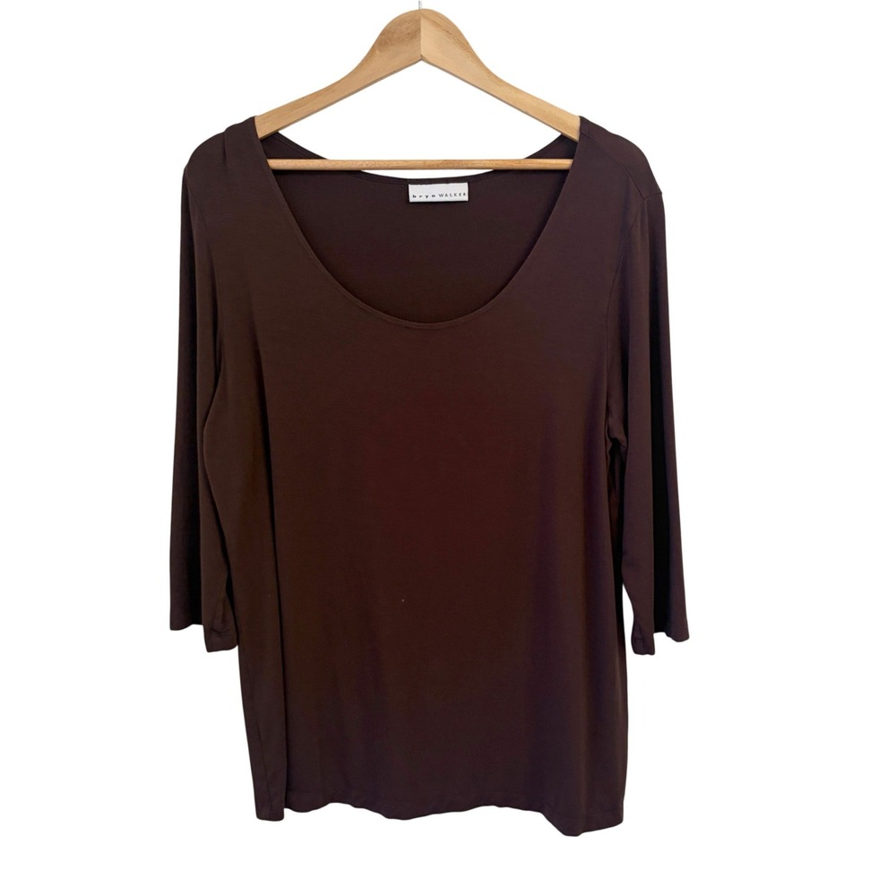 Bryn Walker Tunic Top T Shirt XL Micro Modal Stretch Scoop Neck Minimalist Brown